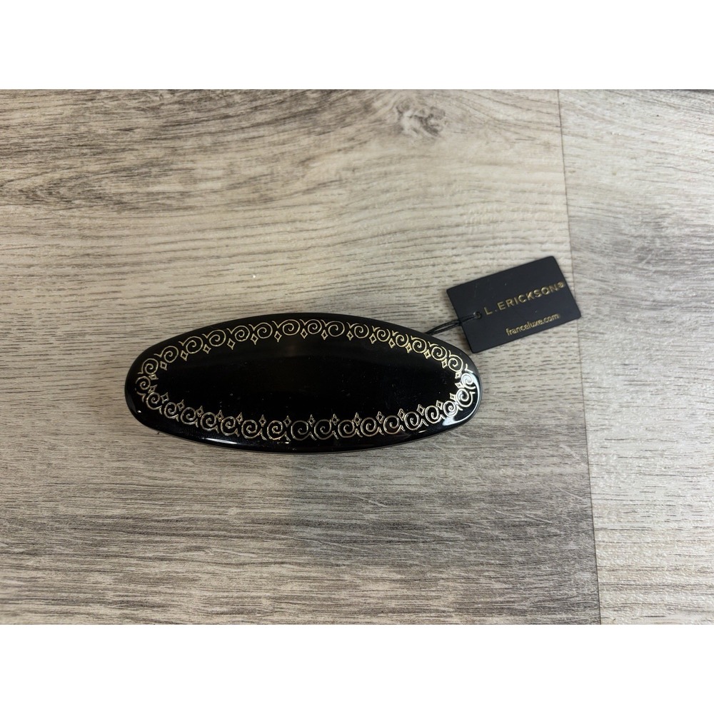 L. Erickson France Luxe Classic Oval Clip Barrette Black Gold New